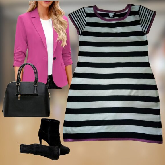 Striped Sweater Dress with Pink Trimming, Sz XL - Picture 3 of 7